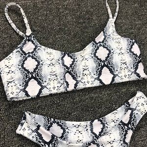 White Snake Print Bikini Top